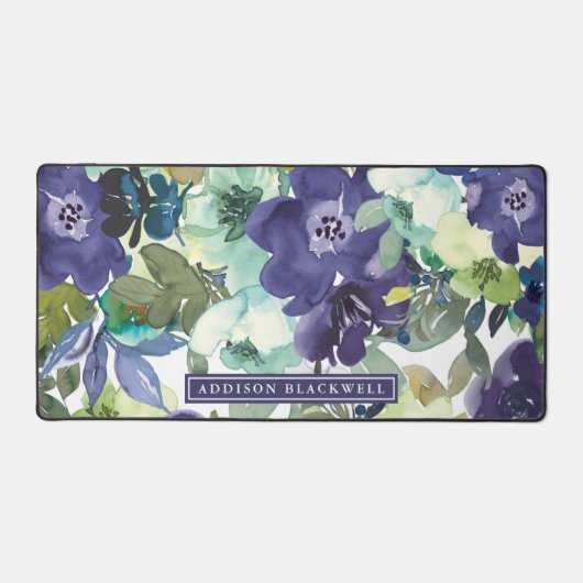 Paarse Waterverf Floral Desk Mat en aangepaste naa (Voorkant)