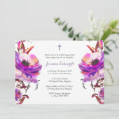 Paarse Waterverf Floral Eerste Gemeenschap Kaart (Staand voorkant)