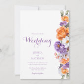 Paarse Waterverf Floral Elegant Flowers Wedding Kaart (Voorkant)