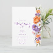 Paarse Waterverf Floral Elegant Flowers Wedding Kaart (Staand voorkant)