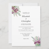 Paarse Waterverf Floral Elegant Modern Wedding Kaart (Voorkant)