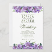 Paarse Waterverf Floral Elegant Wedding Kaart (Voorkant)