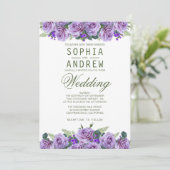 Paarse Waterverf Floral Elegant Wedding Kaart (Staand voorkant)