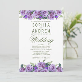 Paarse Waterverf Floral Elegant Wedding Kaart