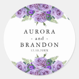 Paarse Waterverf Floral Elegant Wedding Ronde Sticker