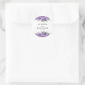 Paarse Waterverf Floral Elegant Wedding Ronde Sticker (Tas)