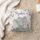 Paarse Waterverf Floral Elephant Girl Nursery Kussen (Deken)