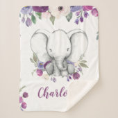 Paarse Waterverf Floral Elephant op maat Sherpa Deken (Voorkant)