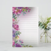 Paarse Waterverf Floral Foliage Natuur Bat Stat Briefpapier (Staand voorkant)