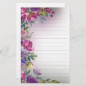 Paarse Waterverf Floral Foliage Natuur Bat Stat Briefpapier (Voorkant / Achterkant)