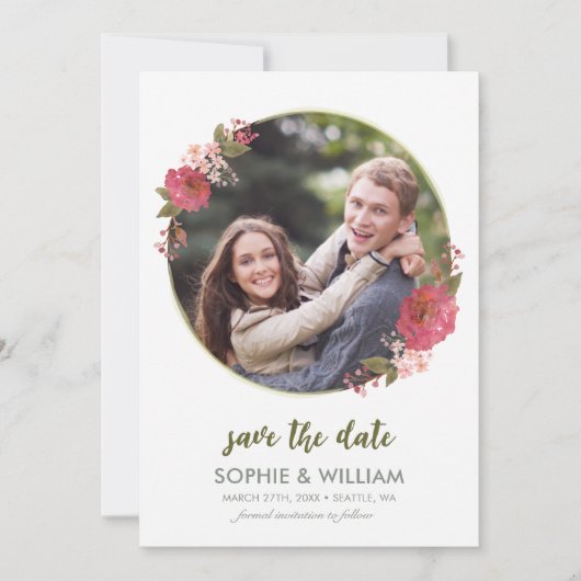 Paarse Waterverf Floral Foto opslaan Datum Save The Date (Voorkant)