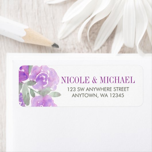 Paarse Waterverf Floral Garden Etiket (Insitu)