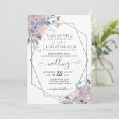 Paarse Waterverf Floral Geometric Wedding Kaart (Staand voorkant)