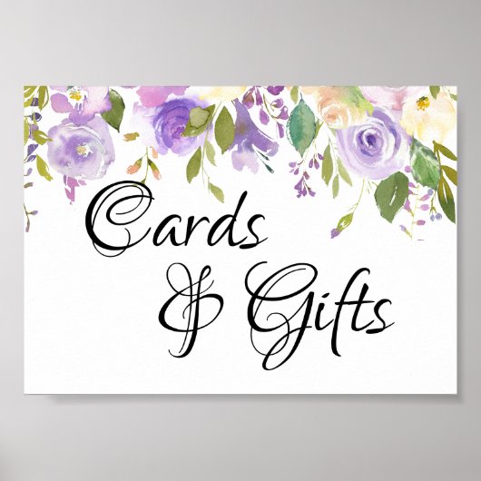Paarse Waterverf Floral Gifts and Kaarten Sign Poster (Voorkant)