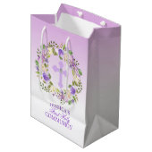 Paarse Waterverf Floral Girl Eerste Heilige Commun Medium Cadeauzakje (Voorkant Gekanteld)