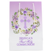 Paarse Waterverf Floral Girl Eerste Heilige Commun Medium Cadeauzakje (Achterkant)