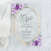 Paarse Waterverf Floral Gold Lijst Save the Date Acryl Uitnodigingen
