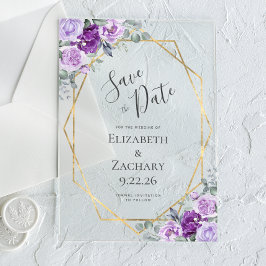Paarse Waterverf Floral Gold Lijst Save the Date Acryl Uitnodigingen