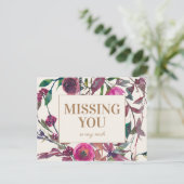 Paarse Waterverf Floral Gold vermist u Briefkaart (Staand voorkant)