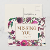 Paarse Waterverf Floral Gold vermist u Briefkaart (Voorkant / Achterkant)