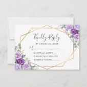 Paarse Waterverf Floral Goud Lijst Wit RSVP Kaartje (Voorkant)
