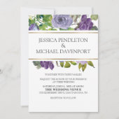 Paarse Waterverf Floral Green Vines Gold Wedding Kaart (Voorkant)