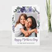 Paarse Waterverf Floral Happy Moederdag Foto Kaart (Voorkant)