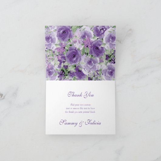 Paarse Waterverf Floral Hartelijk dank Bedankkaart (Binnen)