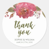 Paarse Waterverf Floral Hartelijk dank Ronde Sticker (Voorkant)