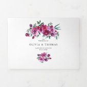 Paarse Waterverf Floral Heart Bouquet Wedding Drieluik Uitnodiging (Cover)