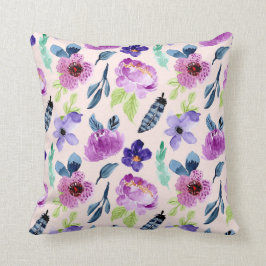 Paarse Waterverf Floral Kussen