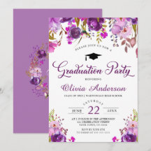 Paarse Waterverf Floral Modern Graduation Party