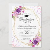 Paarse Waterverf Floral Modern Graduation Party Kaart (Voorkant)