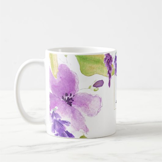  Paarse Waterverf Floral Monogram Koffiemok (Links)