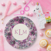 Paarse Waterverf Floral Monogram Papieren Bordje (Feest)