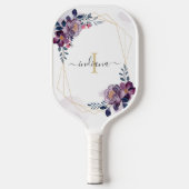 Paarse Waterverf Floral Monogram Script Name Pickleball Paddle (Voorkant)