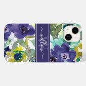 Paarse Waterverf Floral Name Monogram Case-Mate iPhone Case (Achterkant (horizontaal))