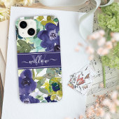 Paarse Waterverf Floral Name Monogram Case-Mate iPhone Case
