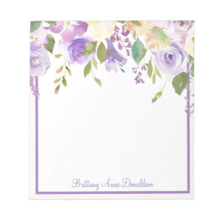 Paarse Waterverf Floral Name personaliseren Notitieblok