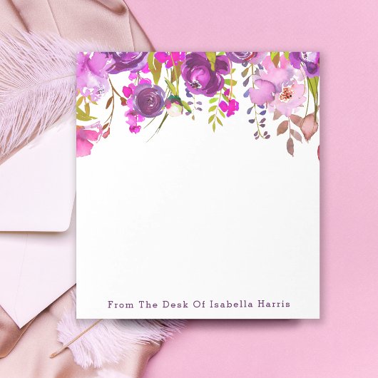 Paarse Waterverf Floral Name Persoonlijk Notitieblok