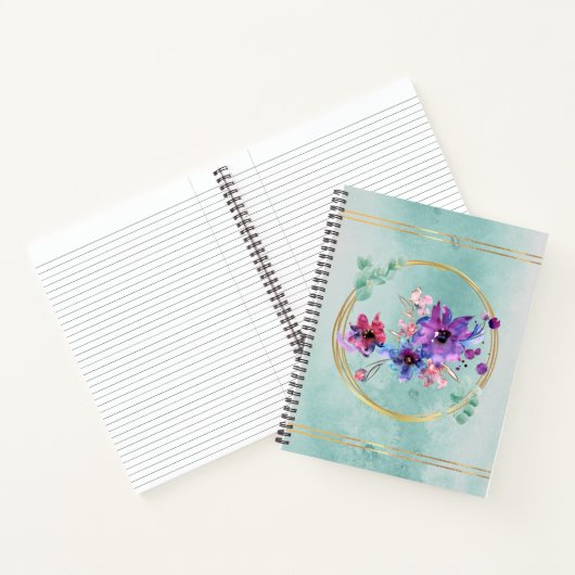 Paarse Waterverf Floral Notitieboek (Binnen)