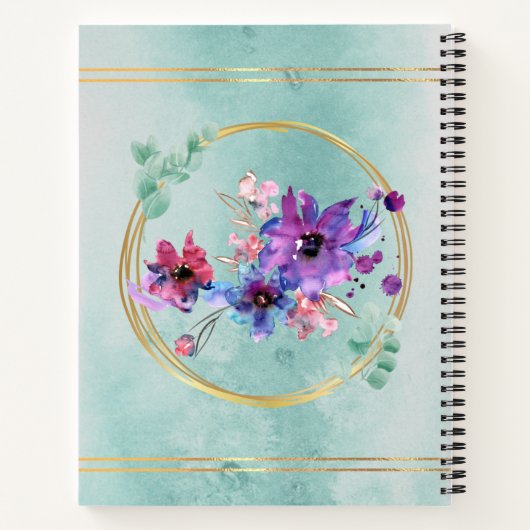 Paarse Waterverf Floral Notitieboek (Achterkant)