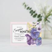 Paarse Waterverf Floral op de 60ste verjaardag van Briefkaart (Staand voorkant)