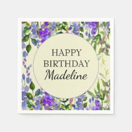 Paarse Waterverf Floral op Gele Dag Partij Servet