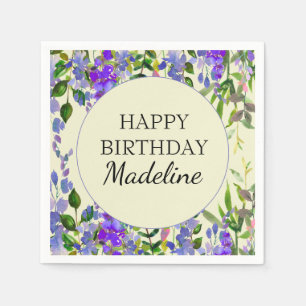 Paarse Waterverf Floral op Gele Dag Partij Servet