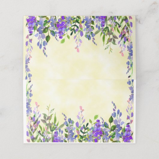 Paarse Waterverf Floral op gele naam Plaatskaartje (Buitenkant ongevouwen)