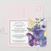 Paarse Waterverf Floral over de roze graduatiepart Briefkaart (Voorkant / Achterkant)