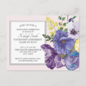 Paarse Waterverf Floral over de roze graduatiepart Briefkaart (Voorkant)