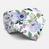 Paarse Waterverf Floral Pattern on White, Wedding Stropdas (Opgerold)