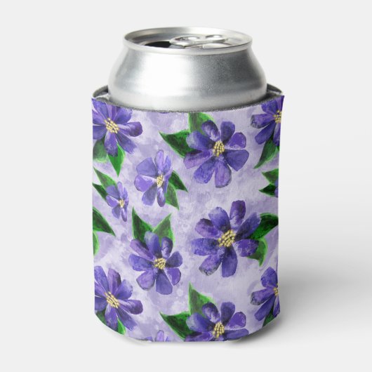Paarse Waterverf Floral Pattern Periwinkle Blikjeskoeler (Blikje Voorkant)